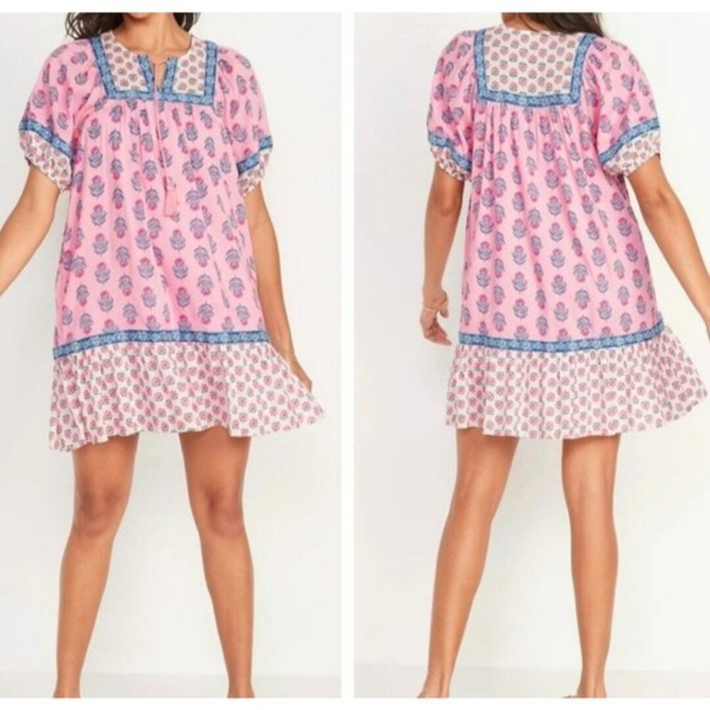 Old Navy Puff sleeve printed dress pink size xs